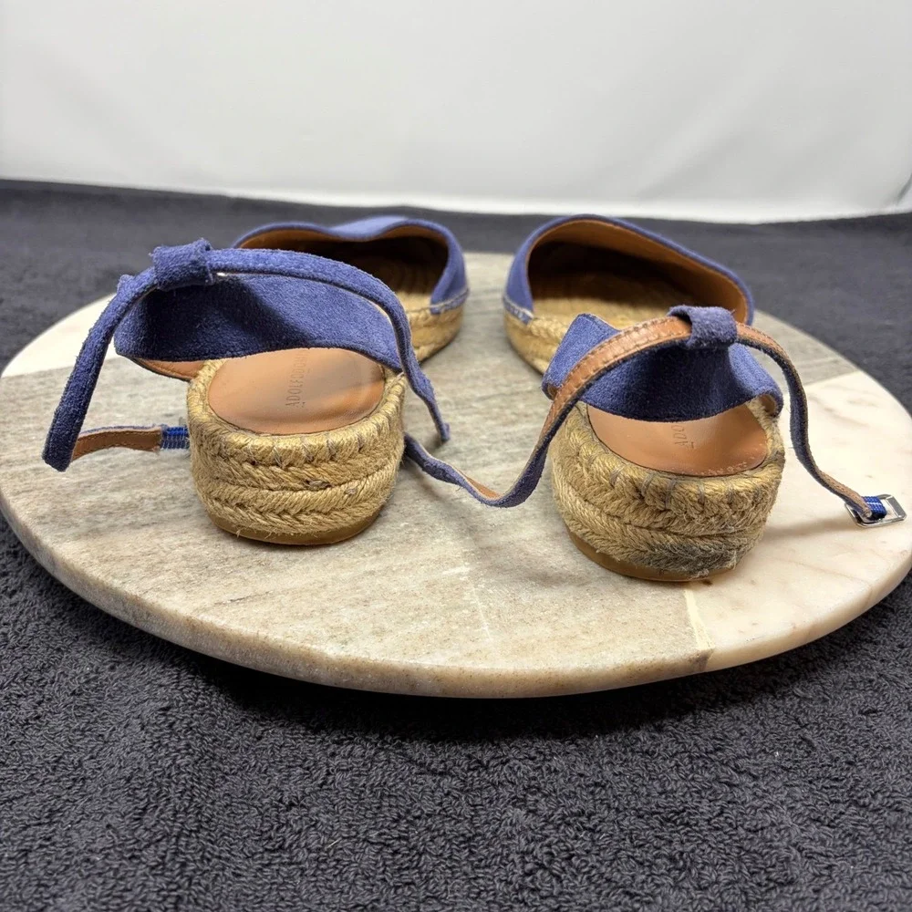 Adolfo Dominguez Blue Suede Espadrille Flats Ankle Tie Womens Sz 39 US 8.5 Coast